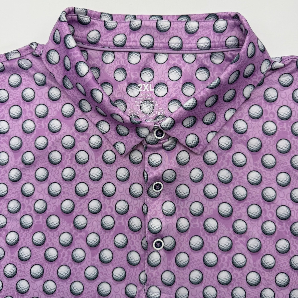 Unbranded Performance Polo Men 2XL Purple Golf Ball Leopard Print Short Sleeve